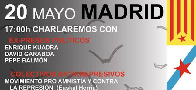 Cartel promocional de las VI Jornadas por la Amnistía. Actos del 20 de Mayo en Madrid.