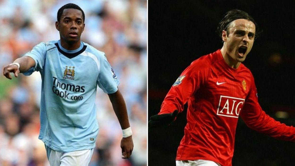 Bervatov y Robinho jugando para los clubes de Manchester