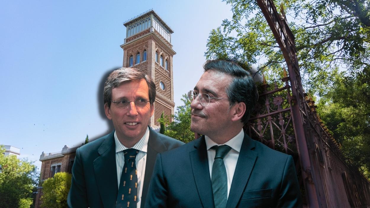 El alcalde de Madrid, José Luis Martínez Almeida, y el ministro de Exteriores, José Manuel Albares, en un fotomontaje sobre la Casa Árabe. EP.