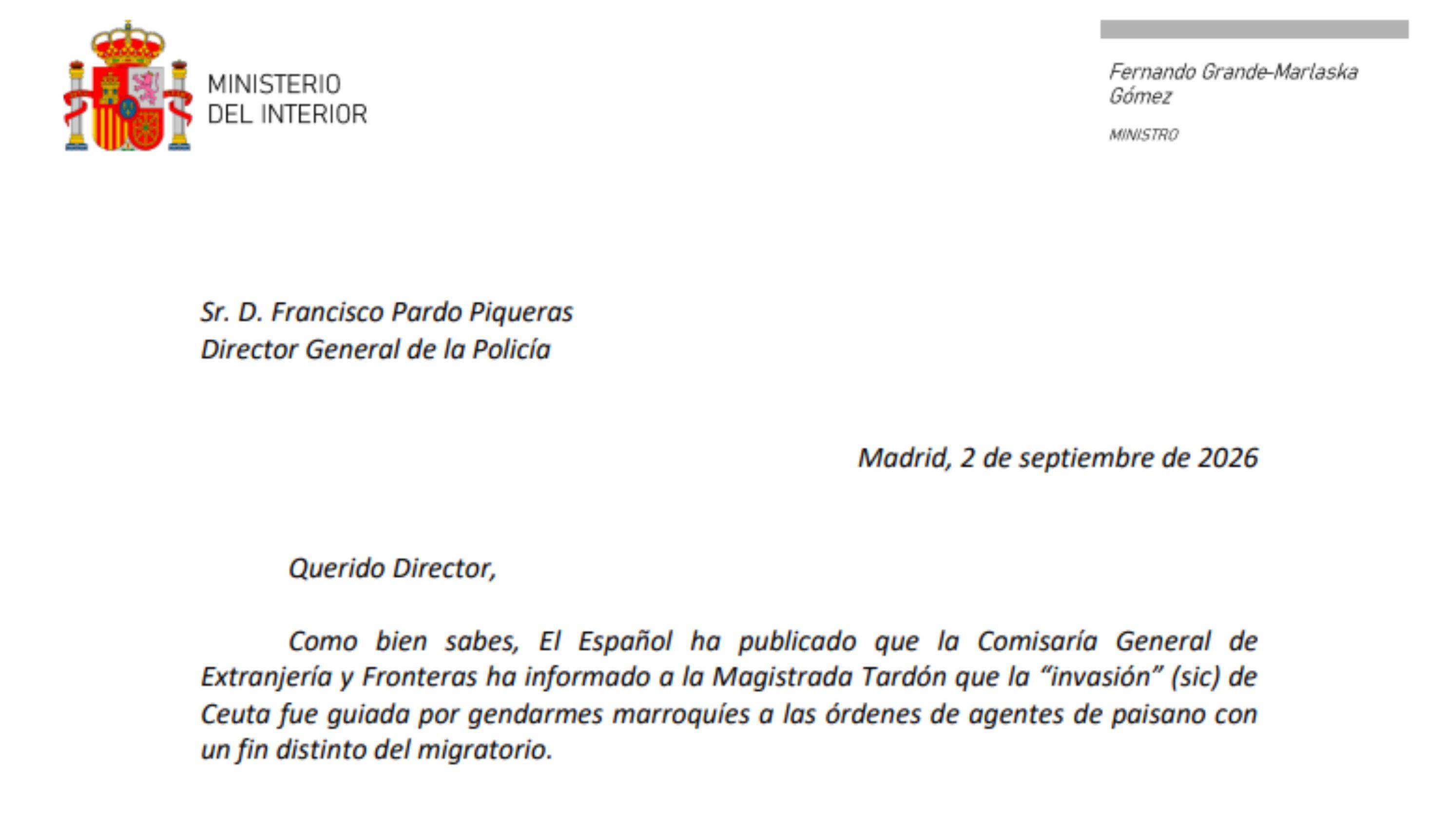 Carta enviada por Fernando Grande Marlaska a Francisco Pardo Piqueras