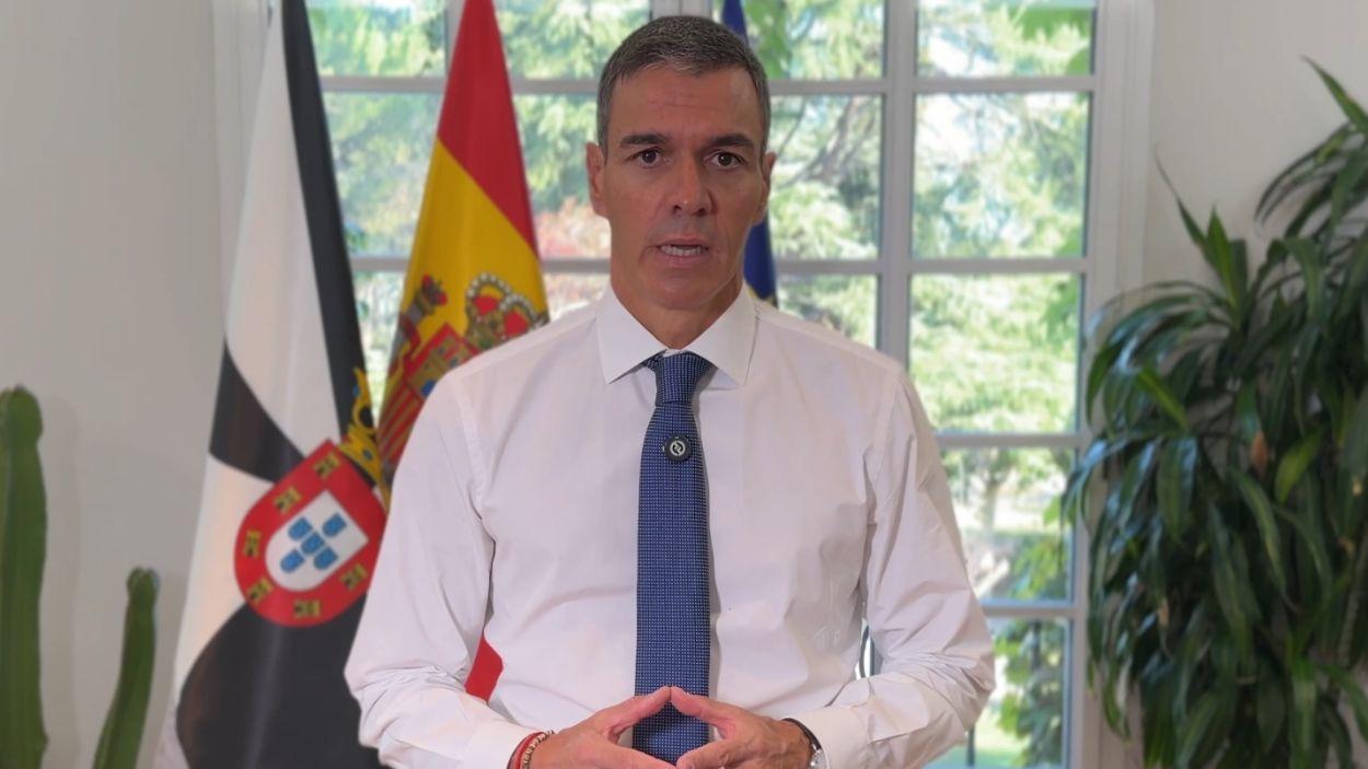 El presidente del Gobierno, Pedro Sánchez, se dirige a los ceutís con motivo del día de la ciudad autónoma. EP.