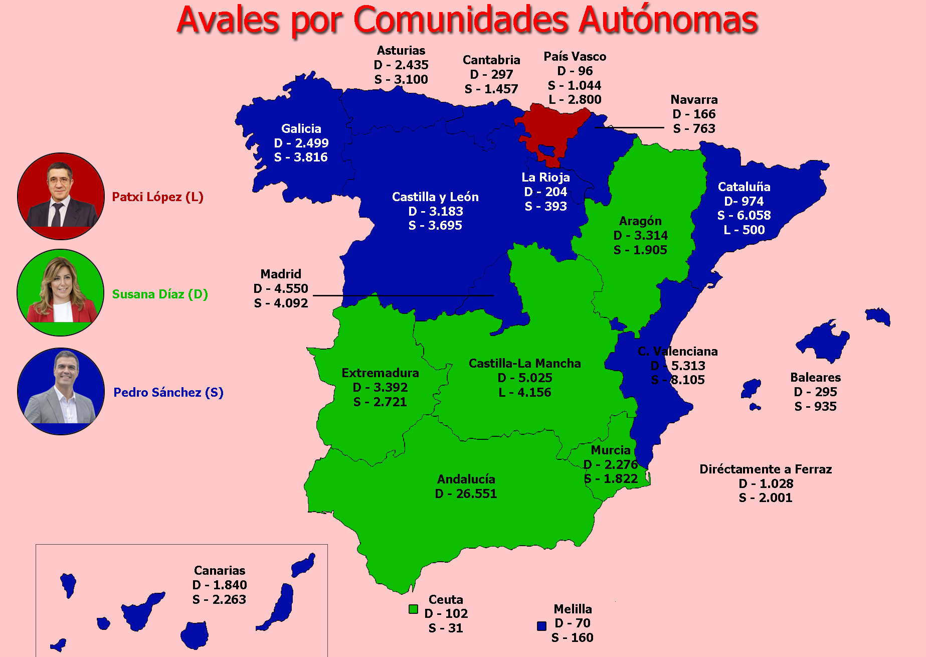 Mapa de los avales de los candidatos del PSOE. Eliminar