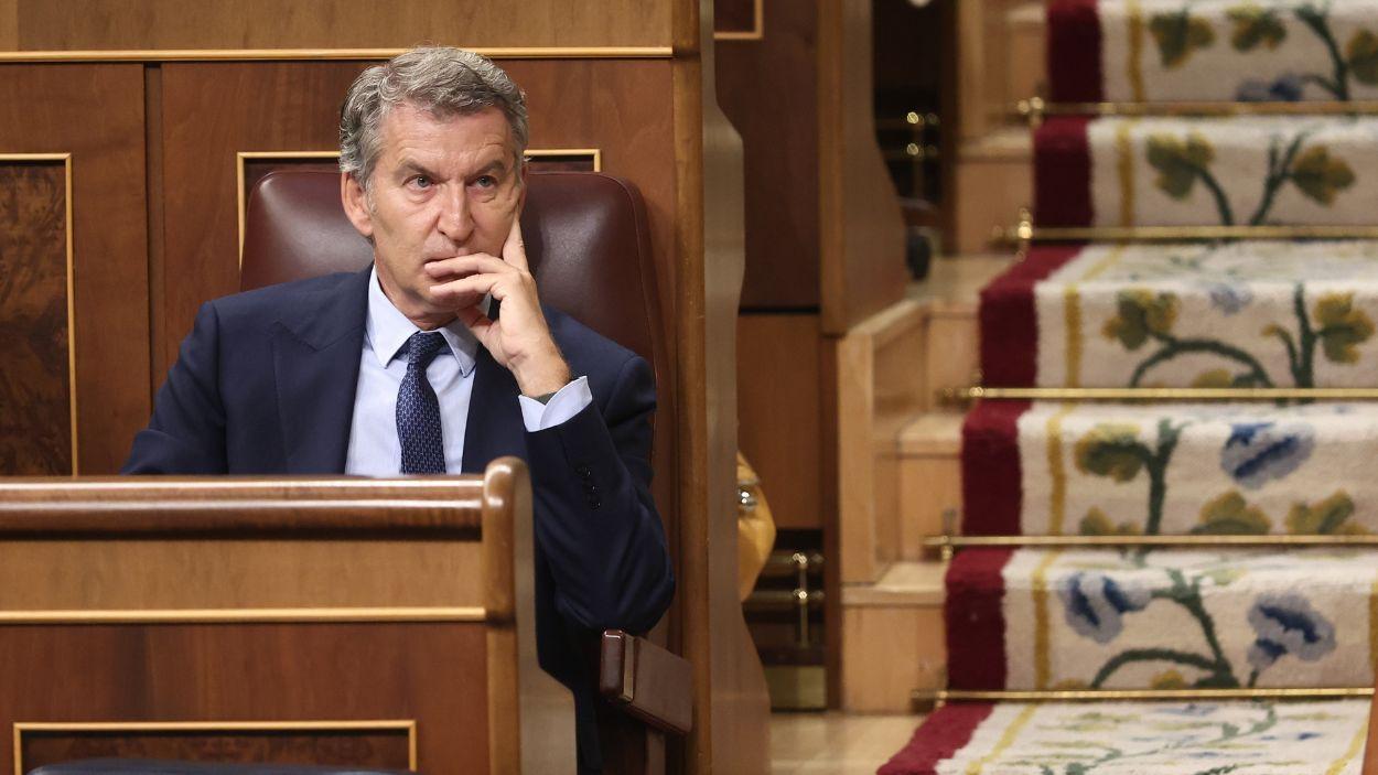 El presidente del Partido Popular y jefe de la oposición, Alberto Núñez Feijóo, durante una sesión plenaria en el Congreso de los Diputados, a 3 de septiembre de 2026. EP.
