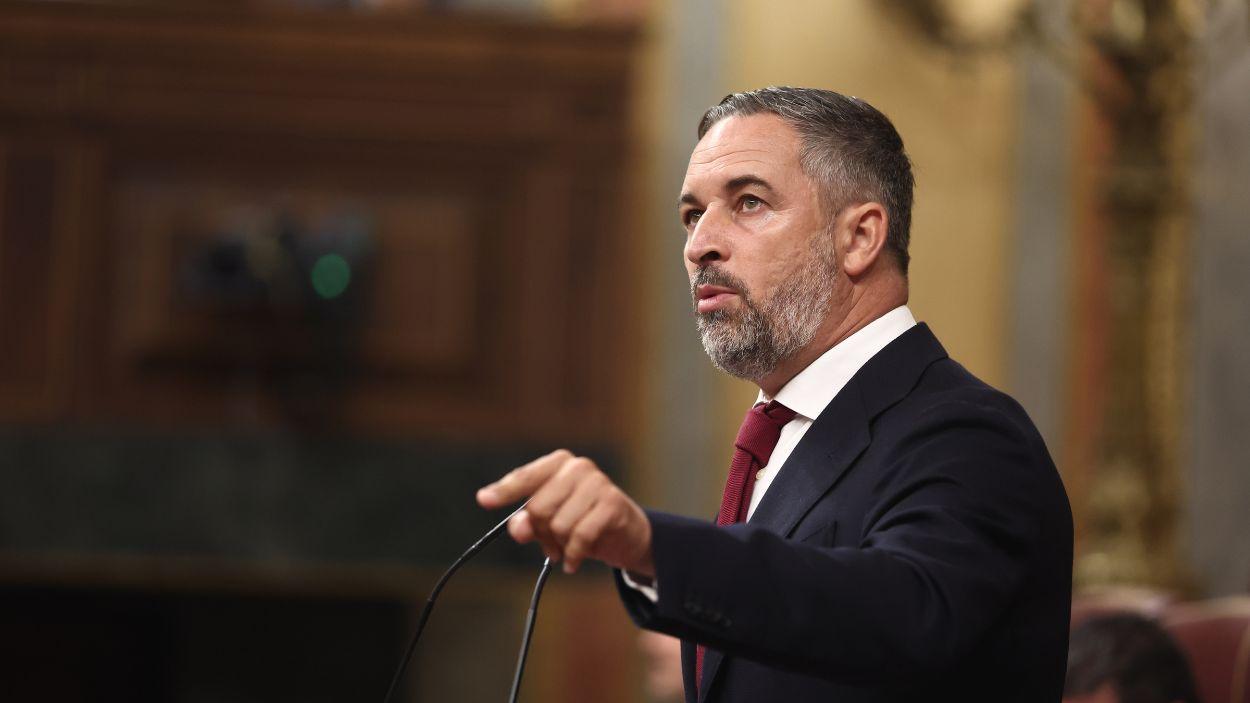 El presidente de Vox, Santiago Abascal, interviene durante una sesión plenaria en el Congreso de los Diputados, a 3 de septiembre de 2026. EP.