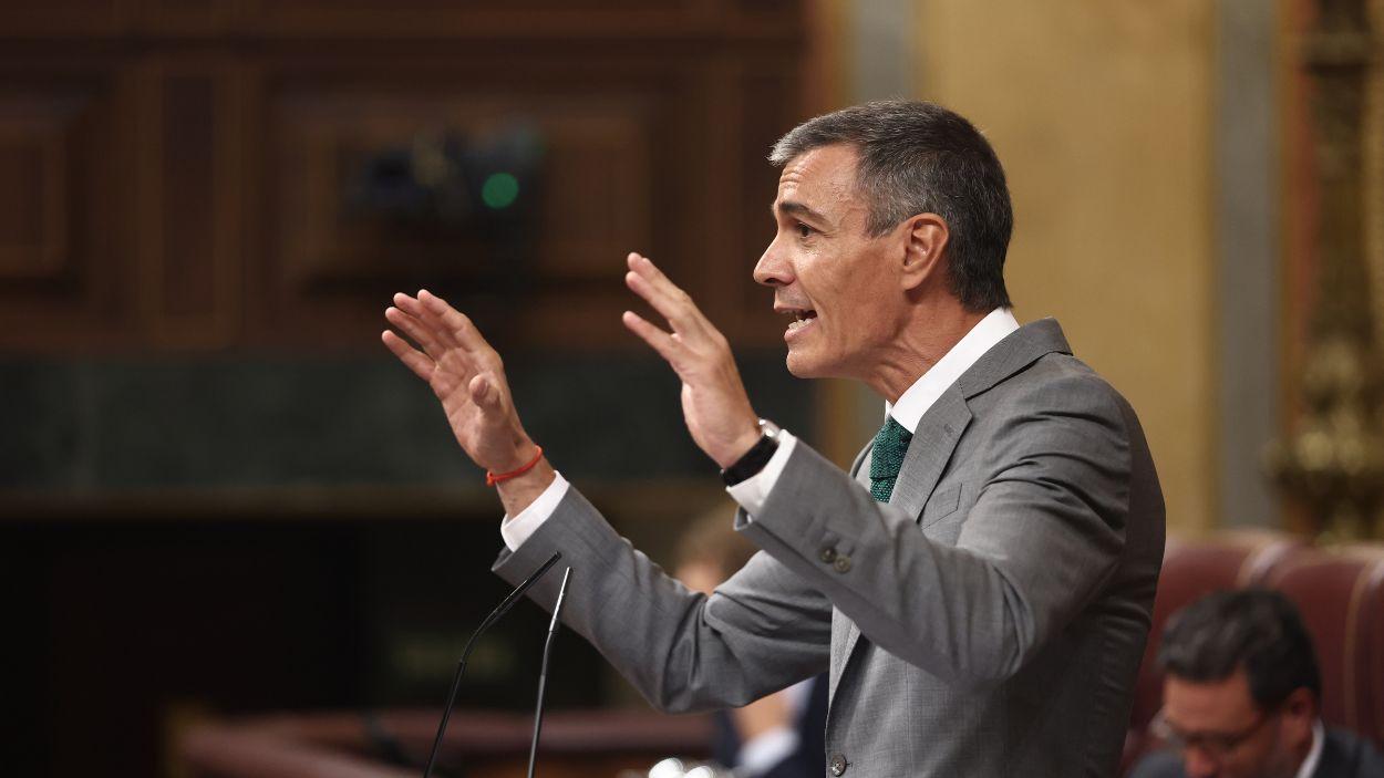 El presidente del Gobierno, Pedro Sánchez, durante su comparecencia ante el Congreso de los Diputados. EP