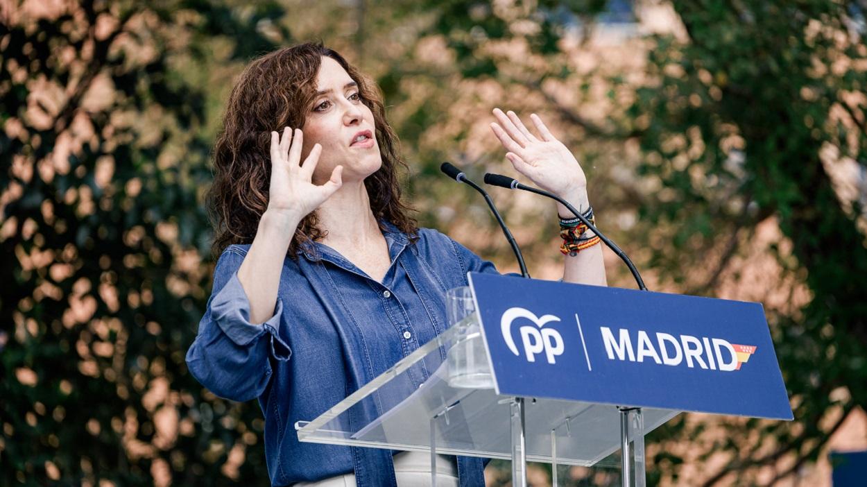 La presidenta de la Comunidad de Madrid, Isabel Díaz Ayuso, en Getafe. EP