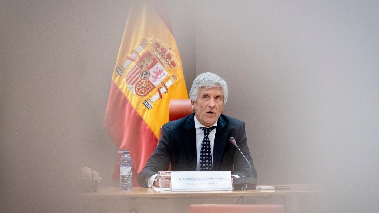 El ministro del Interior, Fernando Grande Marlaska, durante la presentación de los datos provisionales de siniestralidad vial durante este verano, en la sede de la DGT. EP.