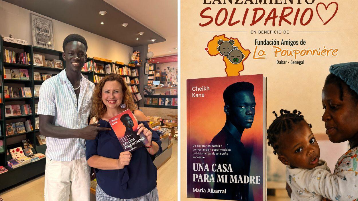 María Albarral y Cheikh Kane, junto al nuevo cartel de presentación del libro