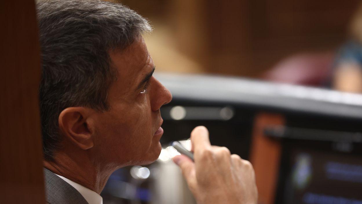 El presidente del Gobierno, Pedro Sánchez, en su comparecencia en el Congreso de los Diputados. EP