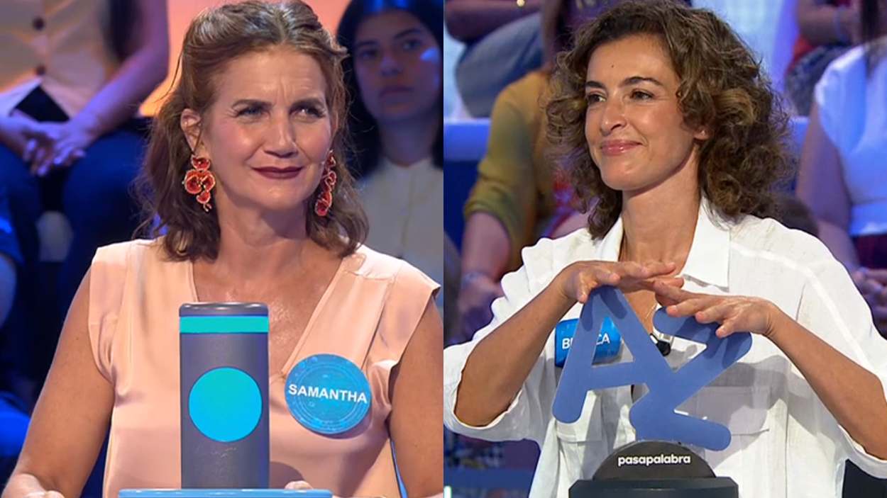Samantha Vallejo-Nágera en 'Rueda la letra' y Blanca Romero en 'Pasapalabra' (Mediaset / Atresmedia)