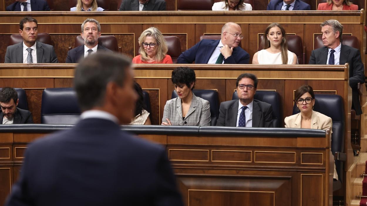 El presidente del Gobierno, Pedro Sánchez, interviene durante una sesión plenaria en el Congreso de los Diputados. EP.