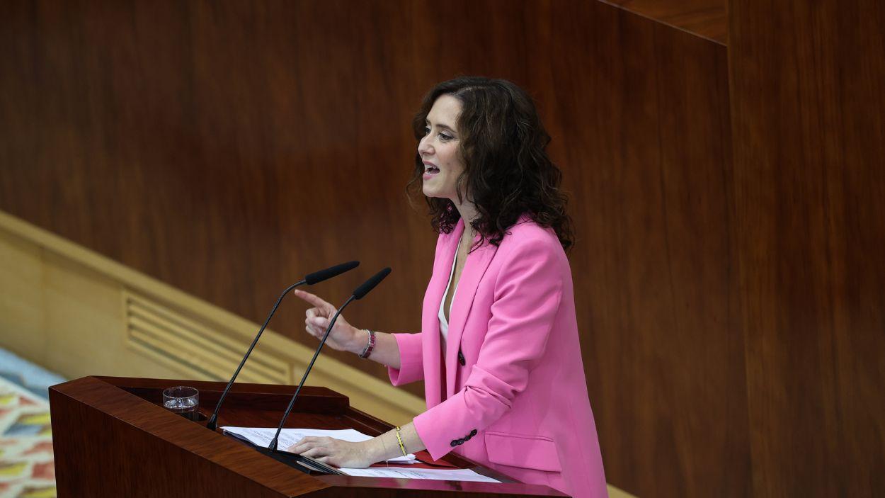 La presidenta de la Comunidad de Madrid, Isabel Díaz Ayuso, en el debate del estado de la región. EP