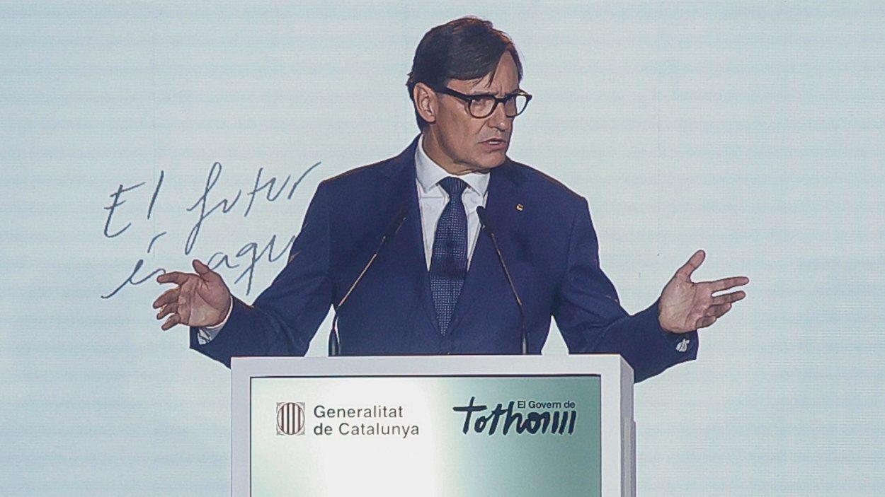 El president de la Generalitat, Salvador Illa, ofrece la conferencia 'El futur és aquí' por el ecuador de su mandato, a 14 de septiembre de 2026, en Barcelona. Kike Rincón / EP