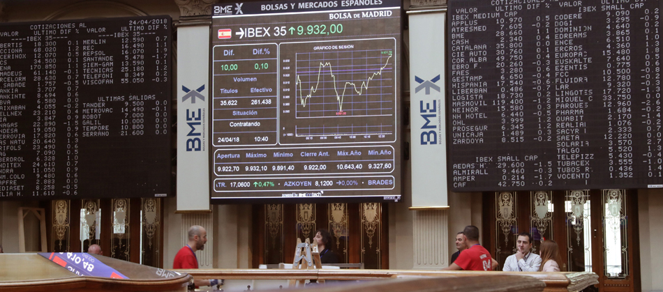 En la imagen, la Bolsa de Madrid durante la sesión de ayer