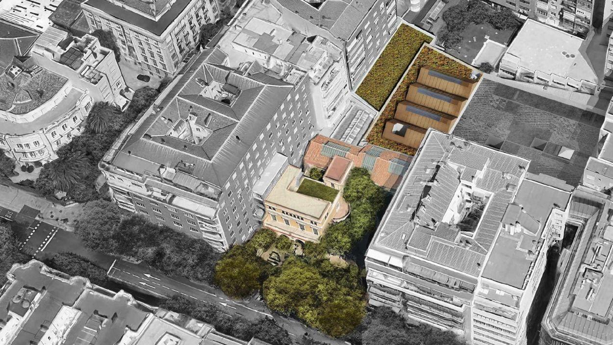 Imagen aérea del Museo Sorolla junto al edificio del ático de Chamberí, en el paseo del General Martínez Campos. Archivo EP