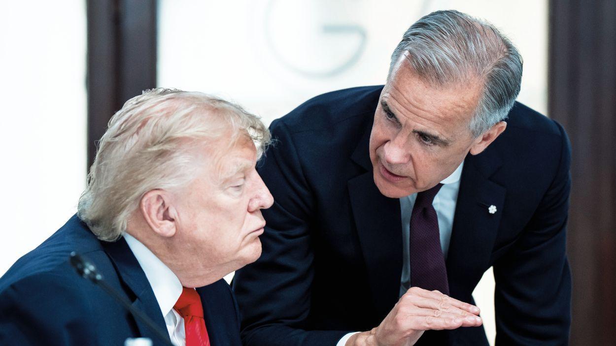 El primer ministro Mark Carney y el presidente de Estados Unidos, Donald Trump, intervienen en el almuerzo de trabajo del G7 en Evian-les-Bains, Francia. EP.