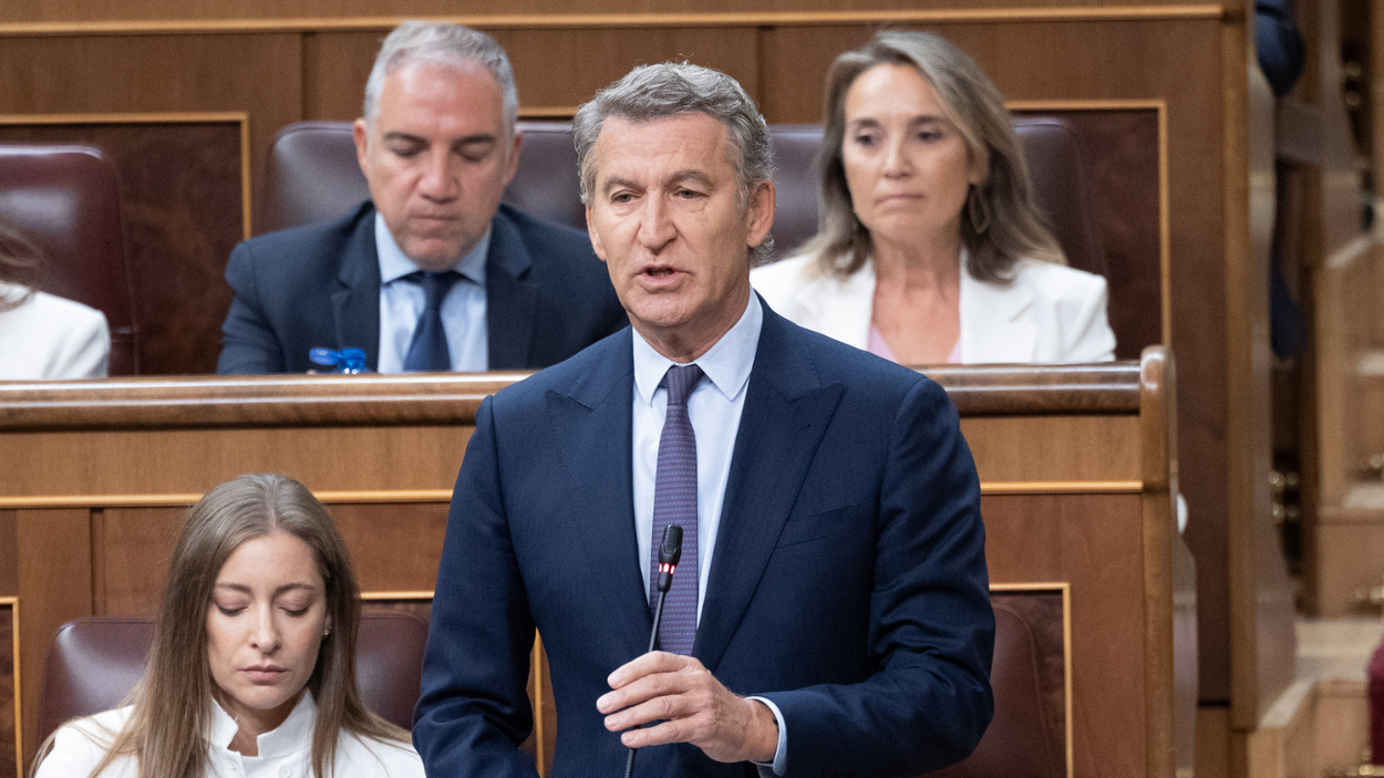 El líder del PP, Alberto Núñez Feijóo, en el Congreso de los Diputados. EP