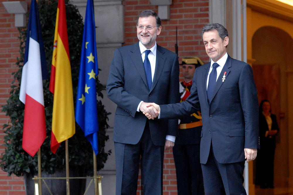 El presidente del Gobierno Mariano Rajoy recibe al por entonces presidente de Francia, Nicolás Sarkozy, en 2012