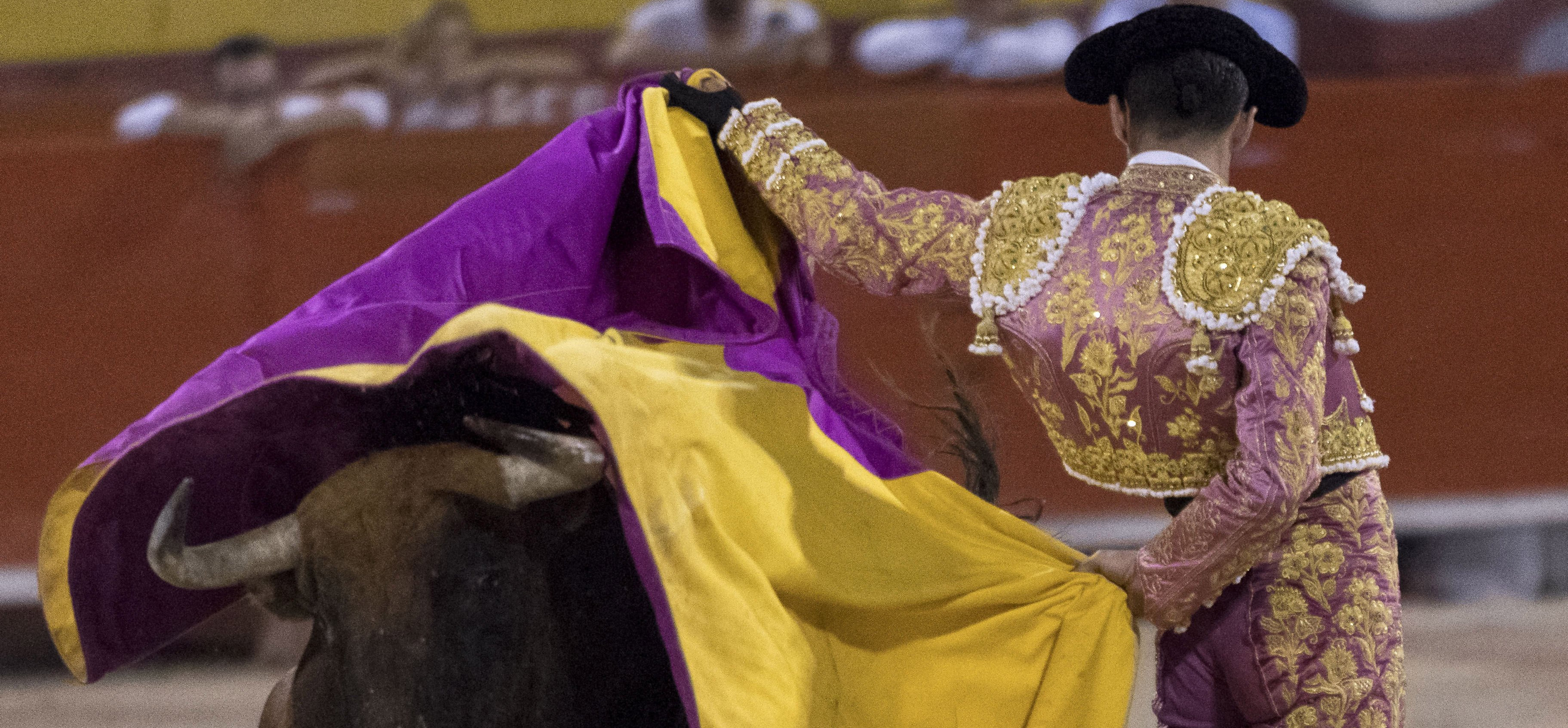 El diestro Talavante da un pase de capote a uno de los de su lote, durante la corrida de toros celebrada en el Coliseo Balear