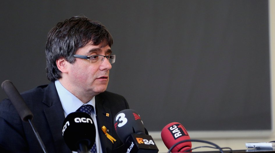 El expresidente catalán Carles Puigdemont durante la rueda de prensa ofrecida tras pronunciar una conferencia en la Universidad de Helsinki