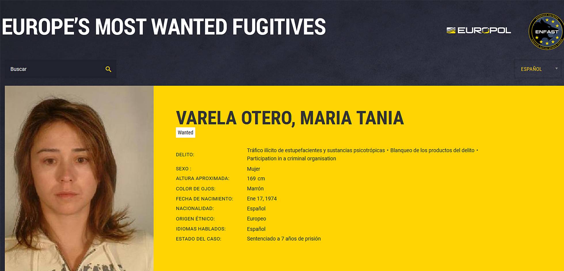La ficha policial de Tania Varela