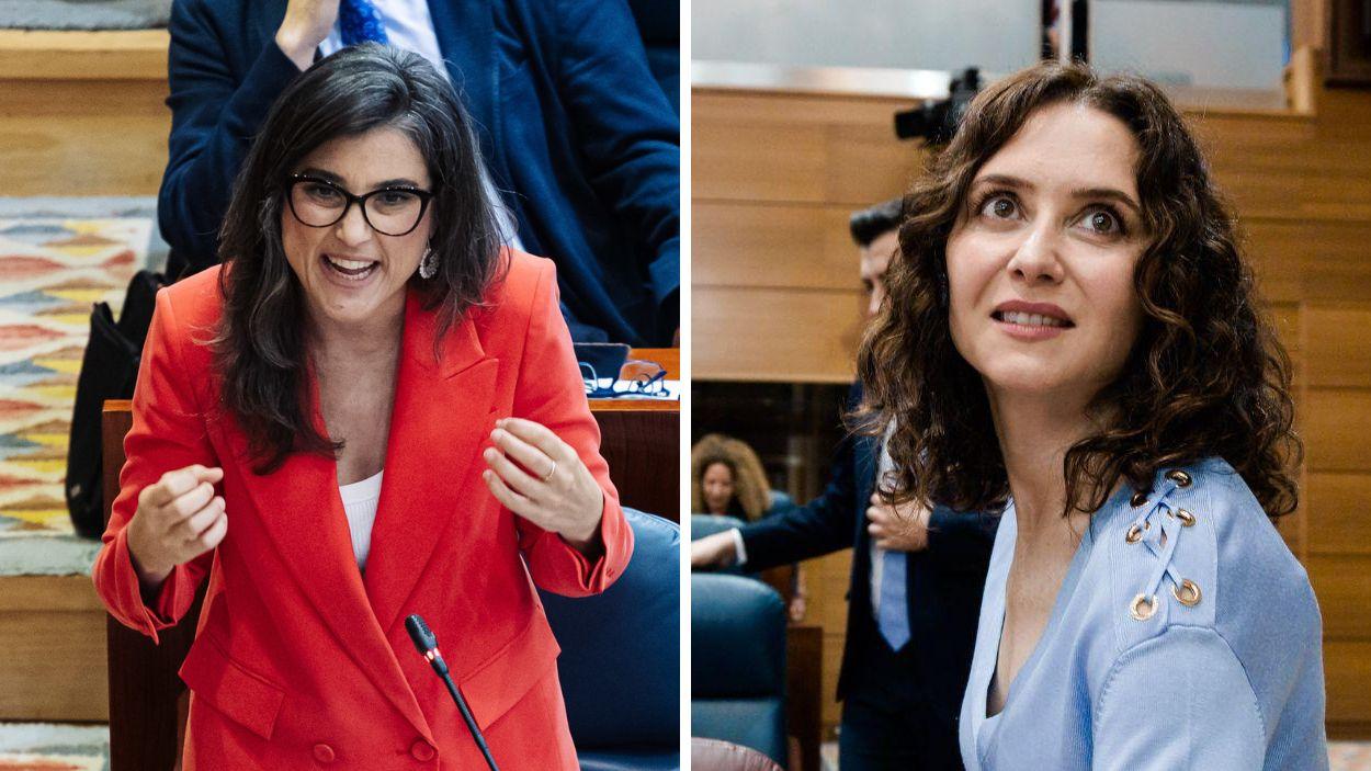 La portavoz de Más Madrid en la Asamblea, Manuela Bergerot, y la presidenta de la Comunidad de Madrid, Isabel Díaz Ayuso. EP.
