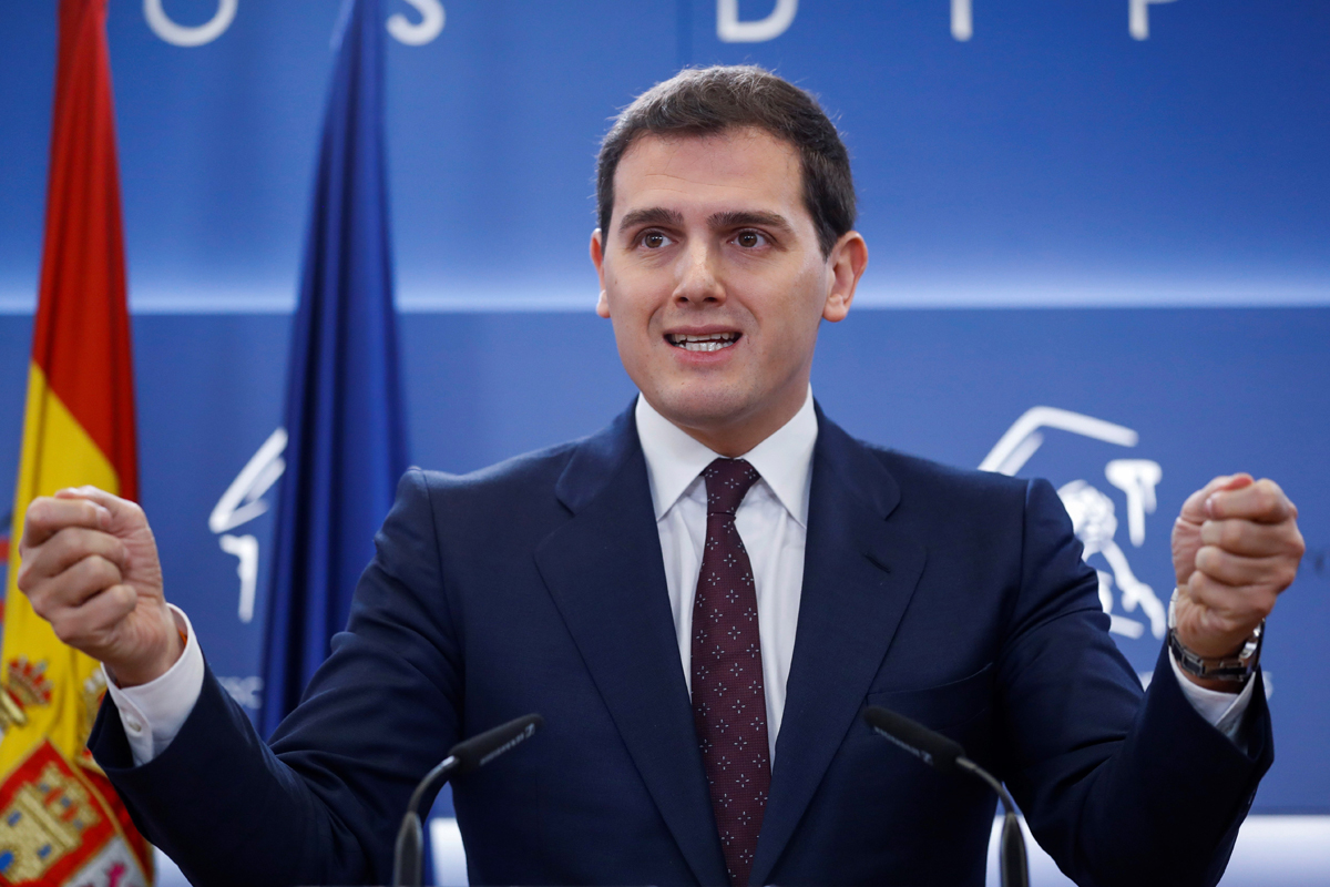 El líder de Ciudadanos, Albert Rivera durante una rueda de prensa en el Congreso de los Diputados.