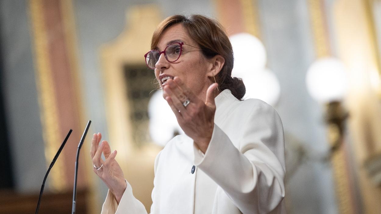 La ministra de Sanidad, Mónica García, durante una comparecencia parlamentaria en el Congreso de los Diputados. EP.