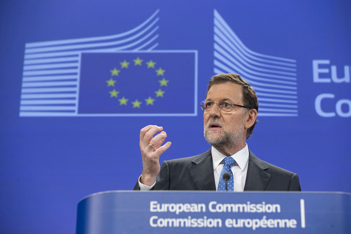 El presidente del Gobierno, Mariano Rajoy, durante una rueda de prensa en la Comisión Europea