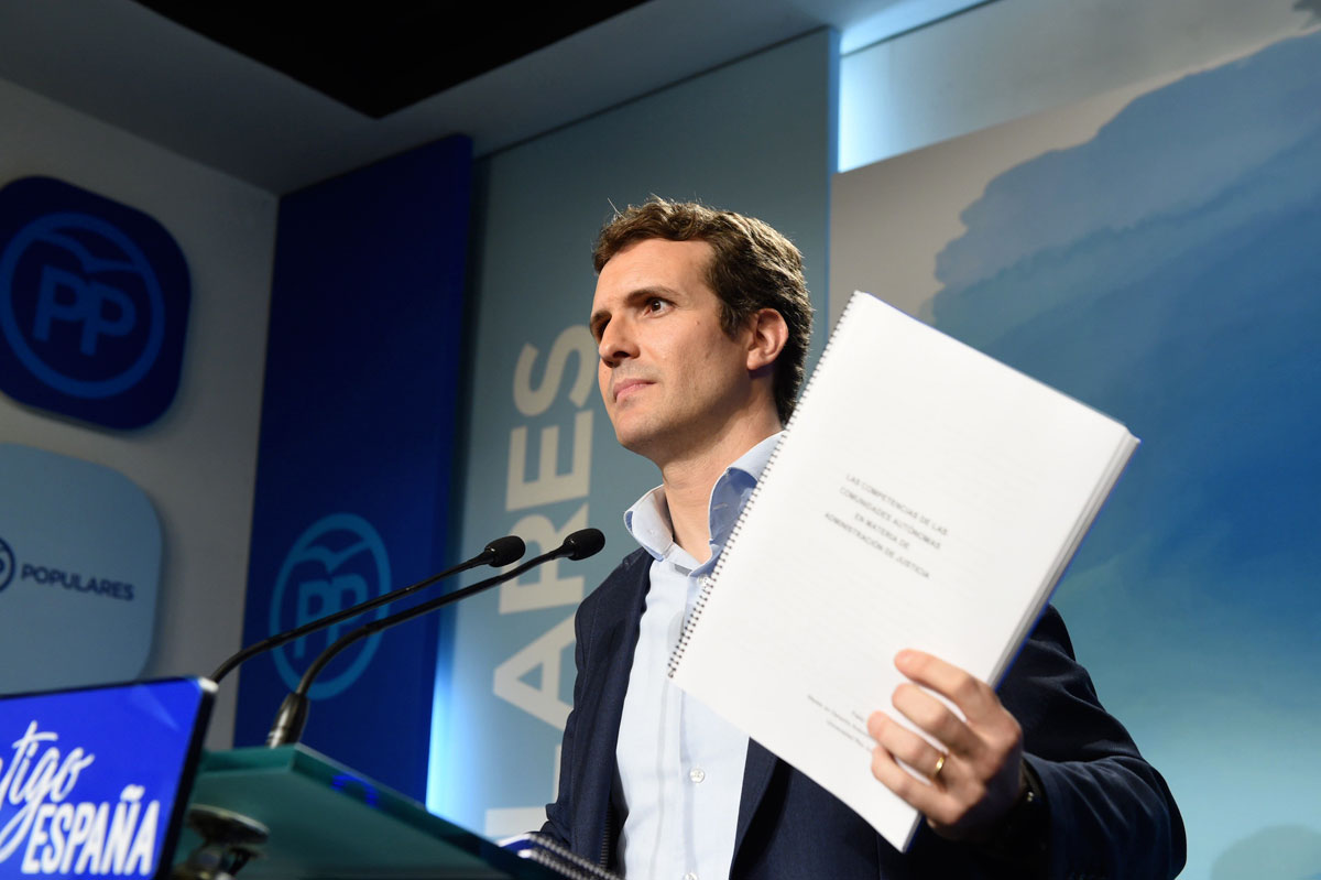 El vicesecretario de comunicación del Partido Popular, Pablo Casado, durante la rueda de prensa que ha ofrecido esta mañana. EFE