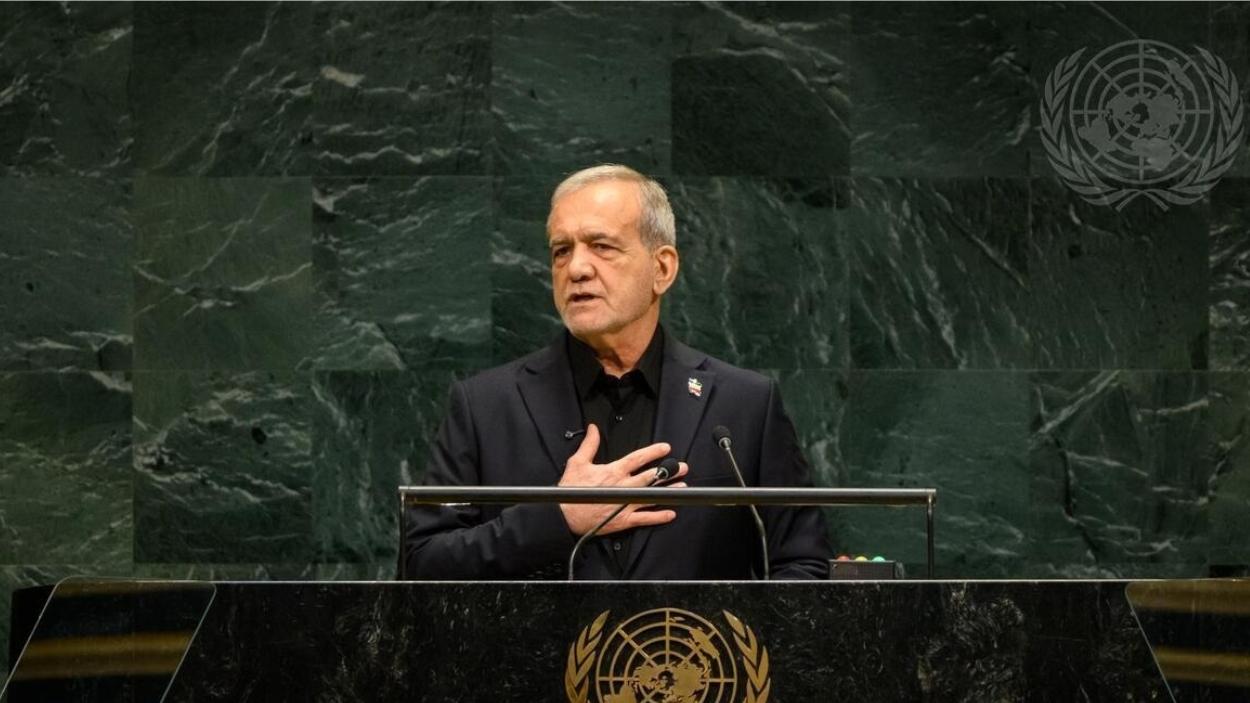 Masud Pezeshkian, presidente de Irán, en su discurso ante la Asamblea General de la ONU. EP.