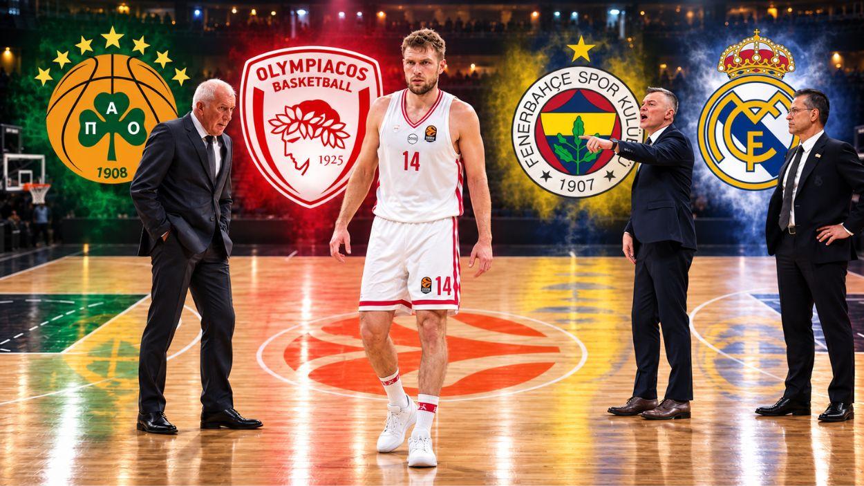 Todos contra Olympiacos el campeón marca el paso en el arranque de la Euroliga. Elaboración propia/IA.