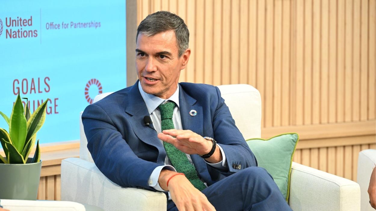 El presidente del Gobierno de España, Pedro Sánchez, en un encuentro acerca de los Objetivos de Desarrollo Sostenible (ODS) de la ONU. EP.