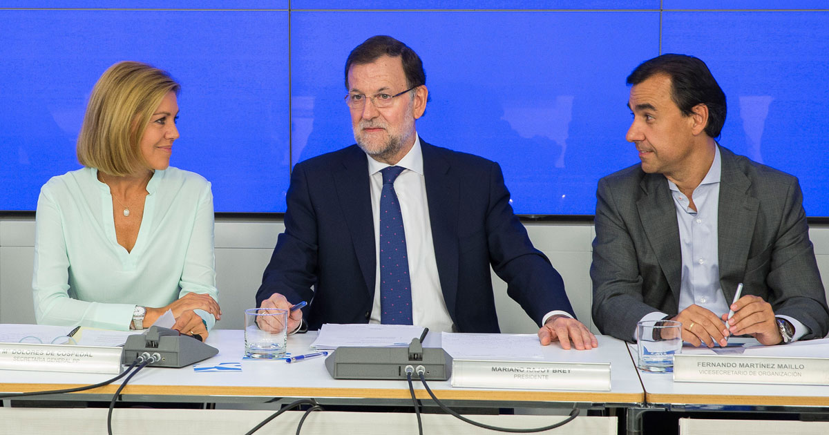 María Dolores de Cospedal, Mariano Rajoy y Fernando Martínez Maíllo. 