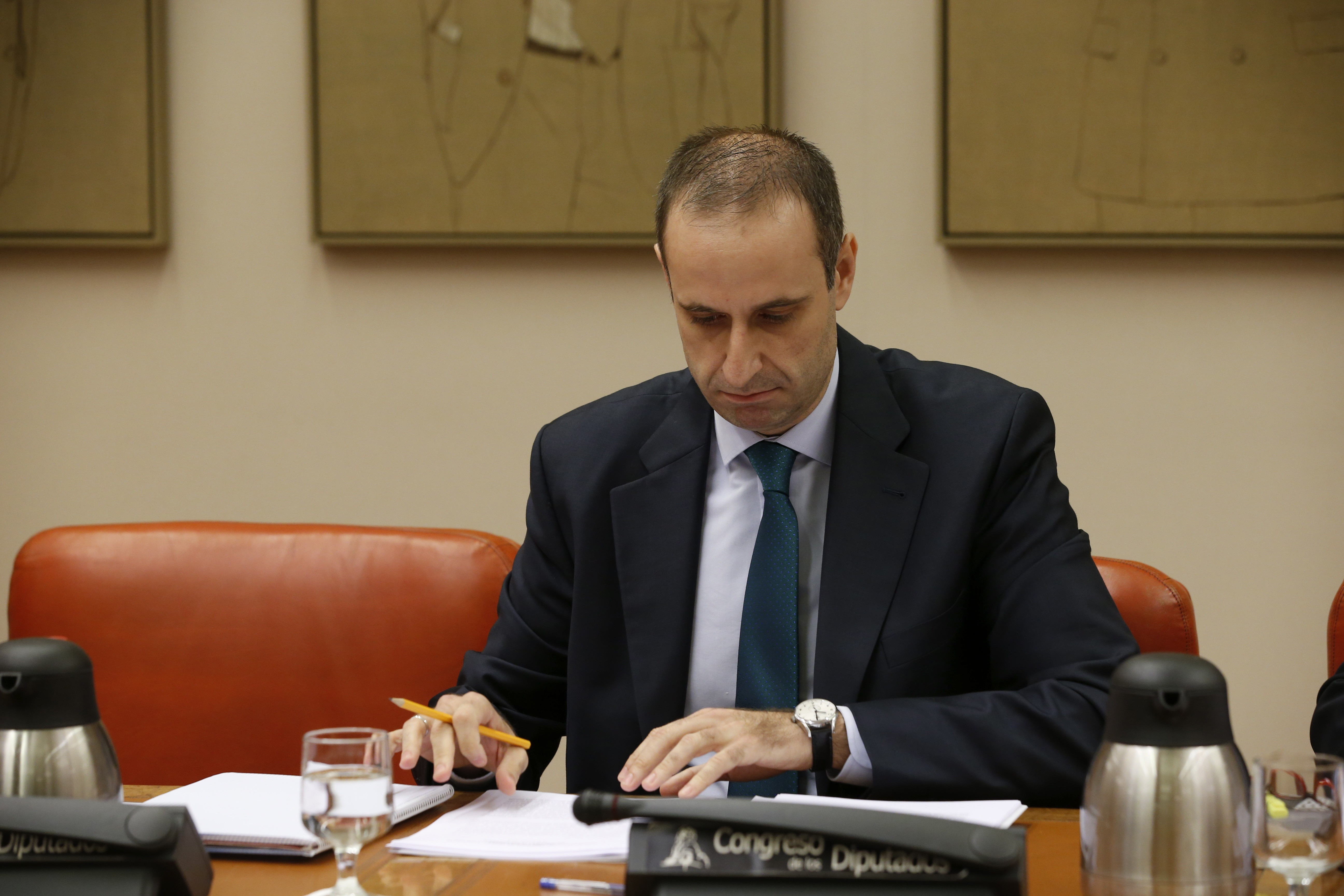 El presidente del FROB, Jaime Ponce, durante su comparecencia hoy ante la Comisión de Economía del Congreso