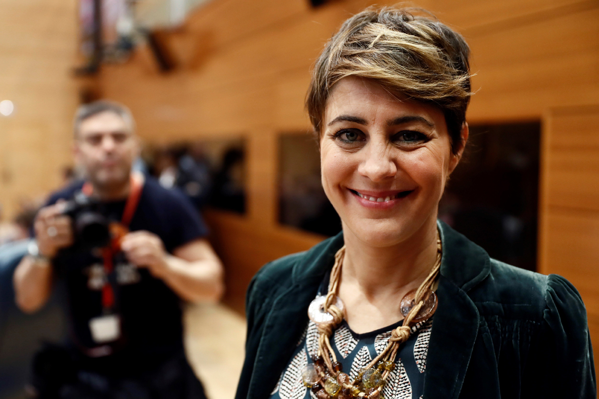 La portavoz de Podemos en la Asamblea de Madrid, Lorena Ruiz-Huerta, durante el pleno de la cámara regional