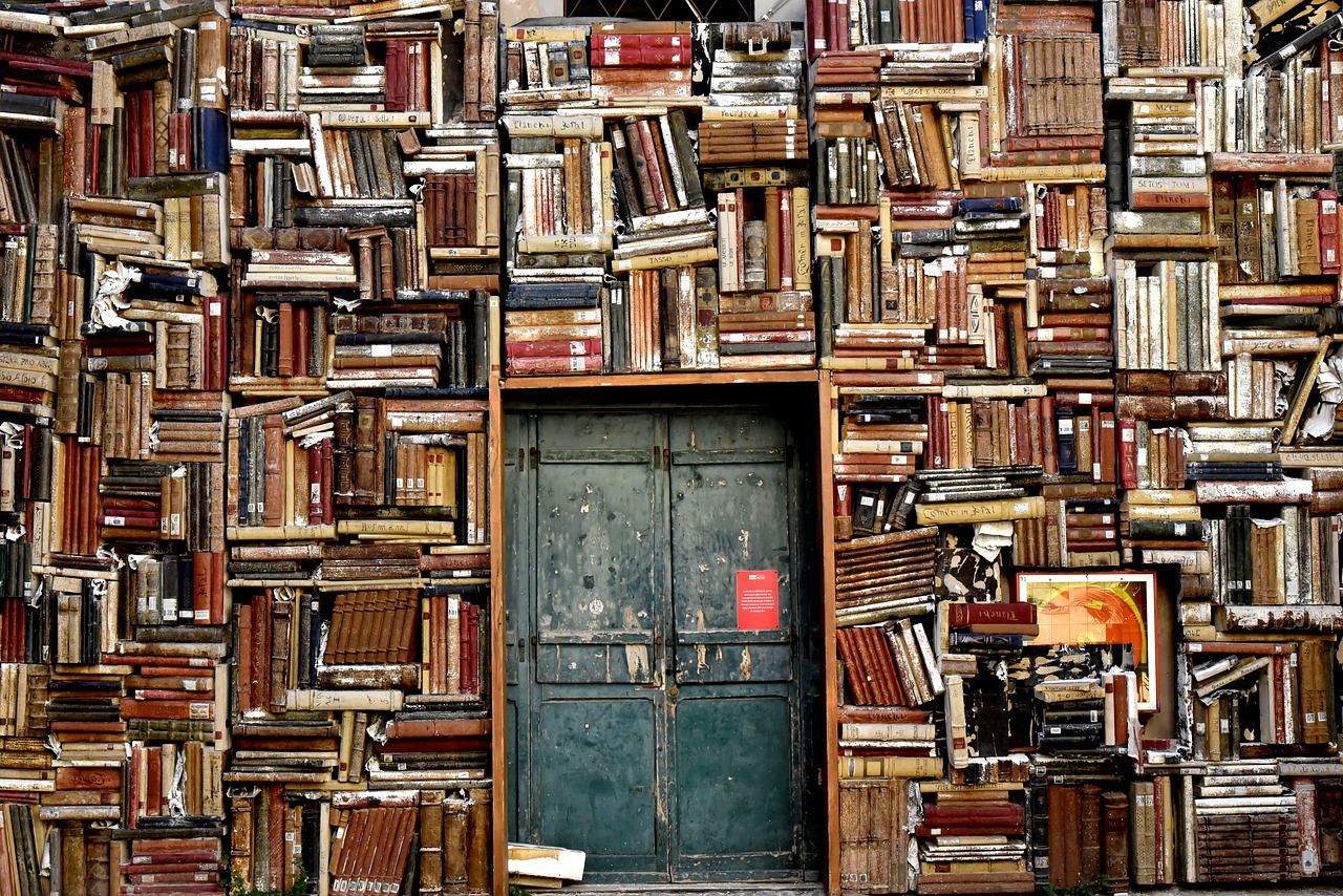 Puerta rodeada de libros
