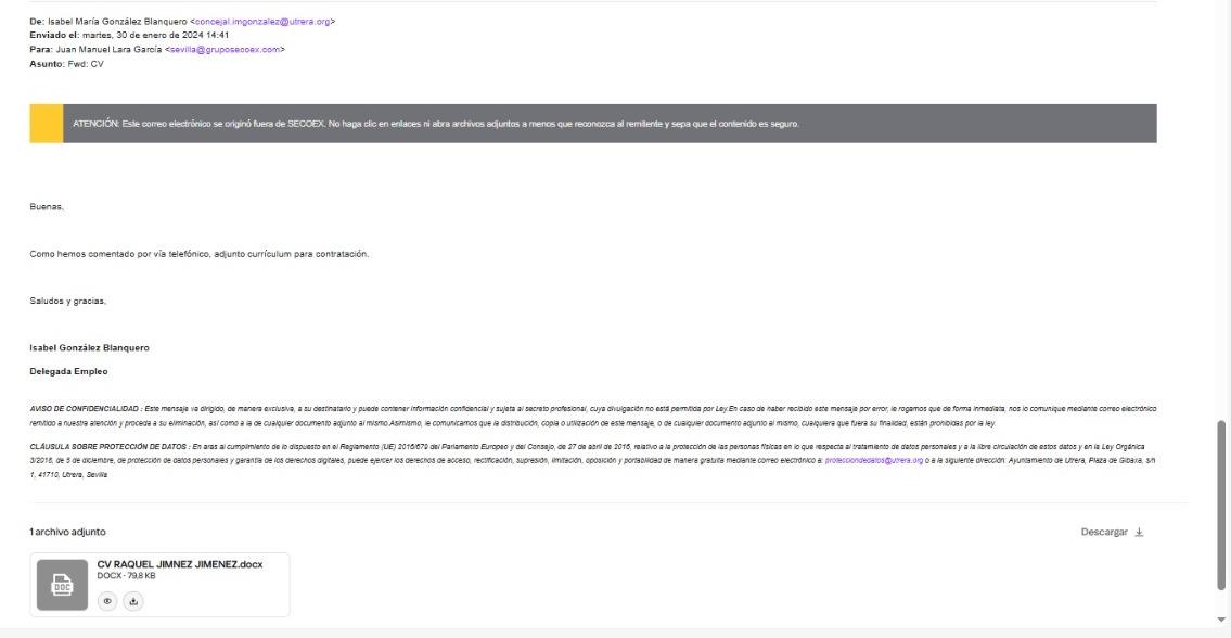Captura del correo. Captura del correo.