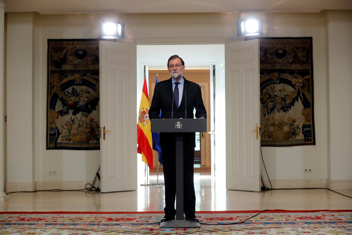 El presidente del Gobierno, Mariano Rajoy, durante una declaración institucional