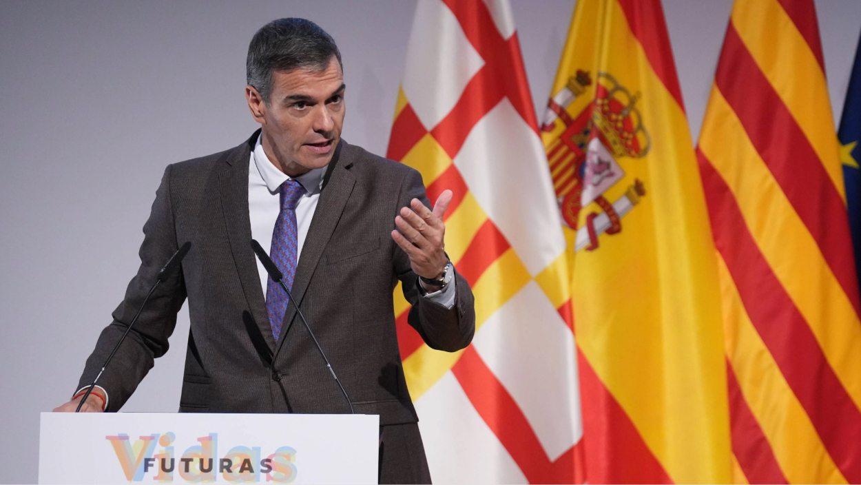 El presidente del Gobierno, Pedro Sánchez, durante la presentación del informe 'Vidas Futuras', en el Disseny Hub Barcelona, a 28 de septiembre de 2026. David Zorrakino / EP