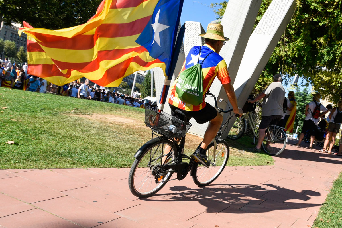 Un joven porta una "estelada" durante una manifestación en Barcelona
