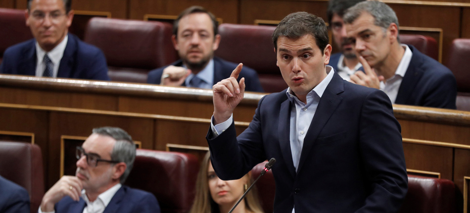 El líder de Cs, Albert Rivera, durante su intervención en la sesión de control