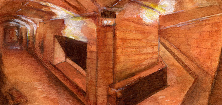 Acuarela de uno de los túneles de la red de refugios de Almería.