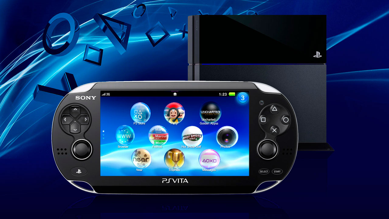 PlayStation Vita con una PS4 de fondo