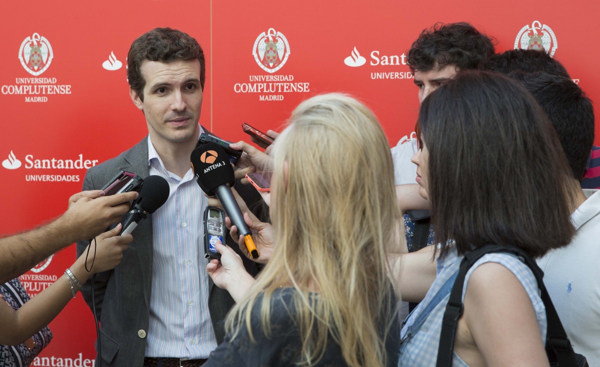 El vicesecretario de comunicación Pablo Casado en un acto en la Universidad Complutense de Madrid