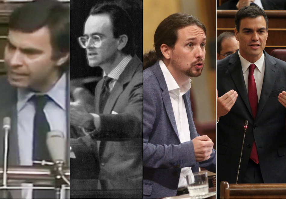 Los cuatro candidatos a las mociones de censura presentadas en democracia (González, Hernández Mancha, Iglesias y Sánchez)