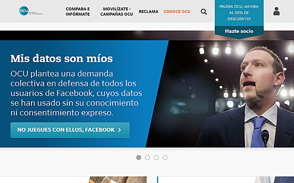 Captura de pantalla de la web de OCU en la que explica el motivo de la demanda colectiva contra Facebook.