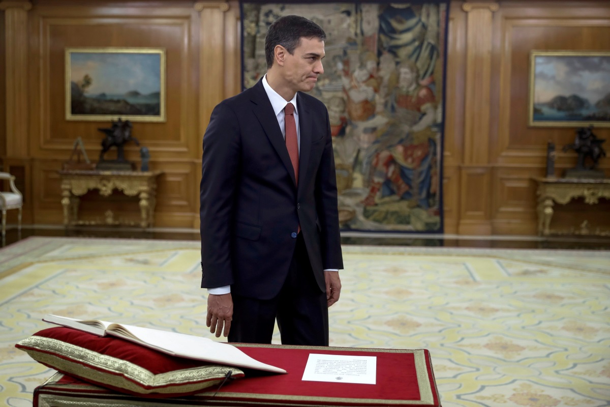 El líder del PSOE, Pedro Sánchez, durante su toma de posesión