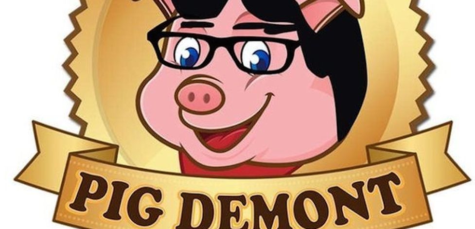 El logo de la empresa denunciada es un cerdo con los rasgos del expresident.