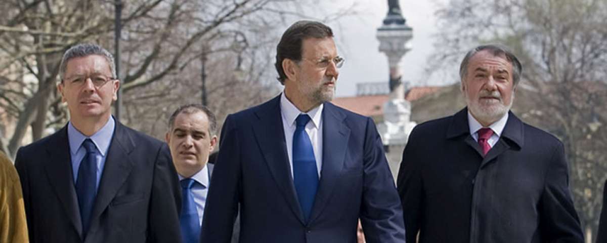 Mariano Rajoy, junto a Jaime Mayor Oreja y Alberto Ruiz-Gallardón